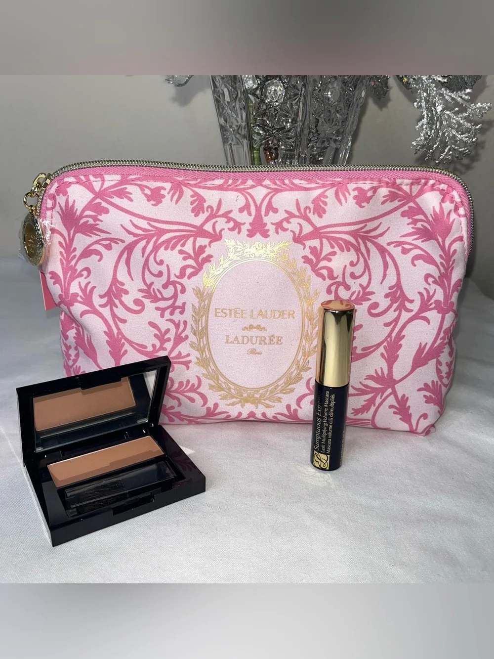 Estee Lauder Bronze Goddess 02 Medium Powder Bronzer Mini Black Mascara & Bag